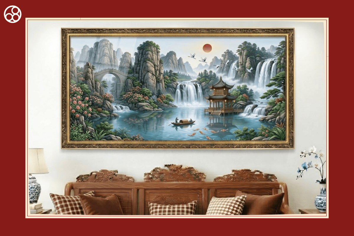 tranh sơn thủy hữu tình treo phòng khách phong thủy